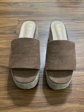 Lulus Platform Slide Sandals - Brown